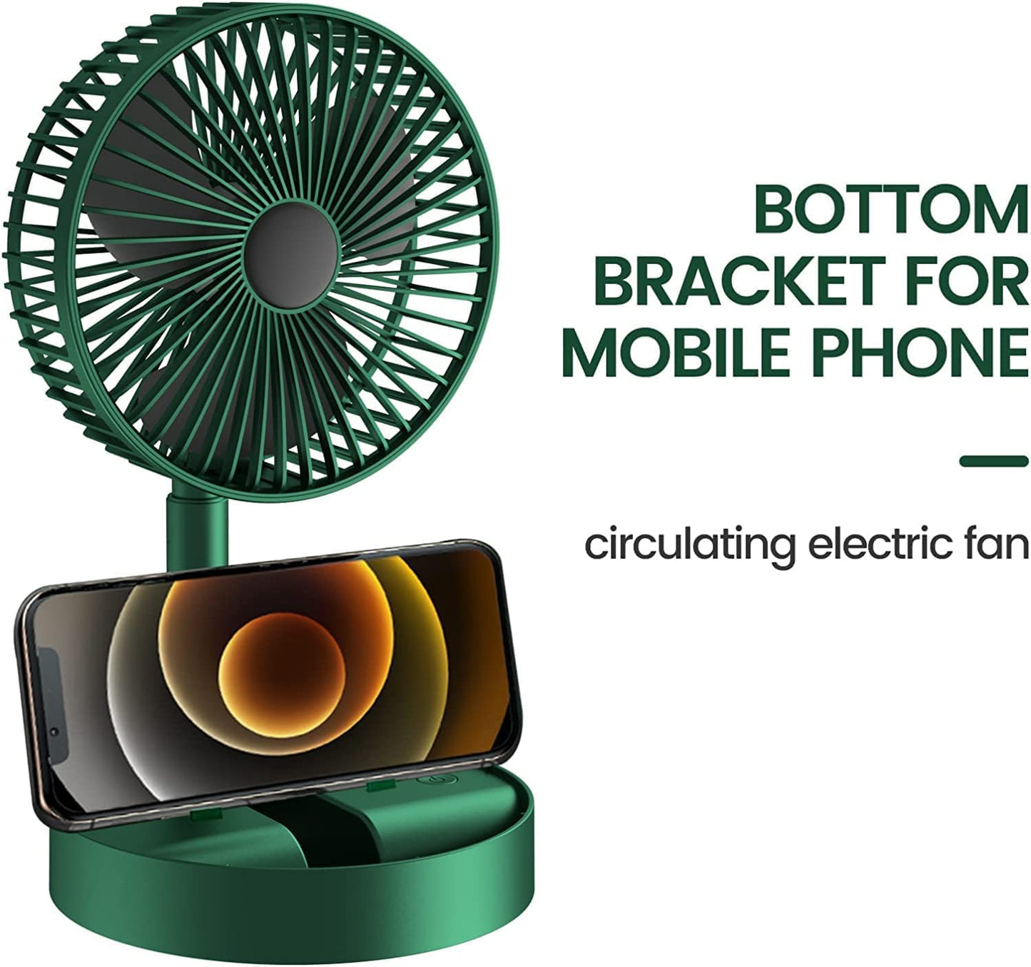 Powerful Rechargeable Desk Fan, Folding & Adjustable Height, Small Desk Table Air Fan with Built-in Battery for Travel, Outdoor, Home, Office, Kitchen, Picnic, Kids - Foldable Fan (green)