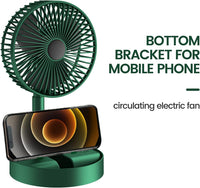 Powerful Rechargeable Desk Fan, Folding & Adjustable Height, Small Desk Table Air Fan with Built-in Battery for Travel, Outdoor, Home, Office, Kitchen, Picnic, Kids - Foldable Fan (green)