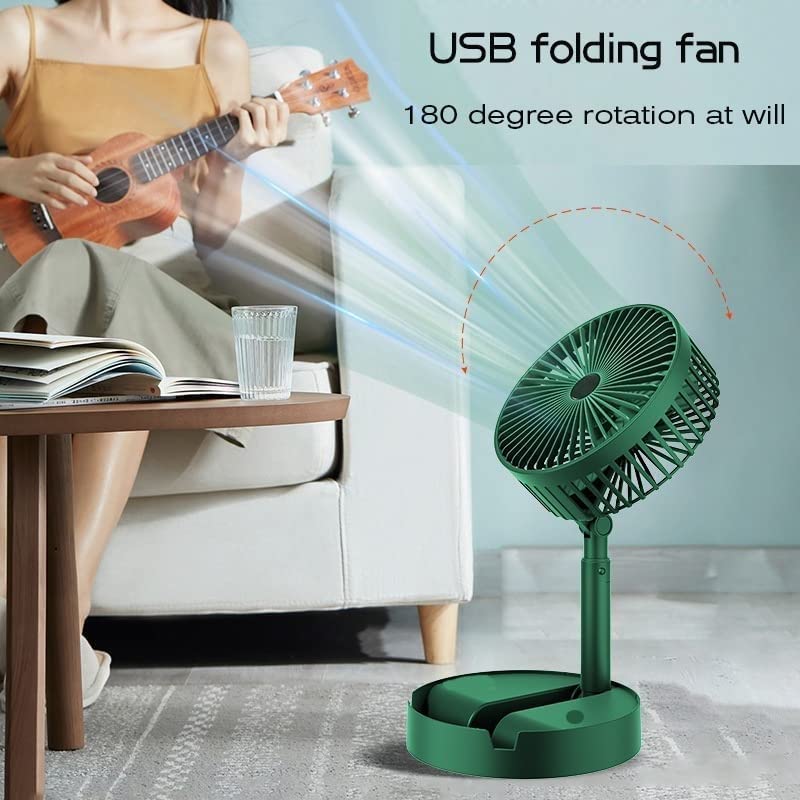Powerful Rechargeable Desk Fan, Folding & Adjustable Height, Small Desk Table Air Fan with Built-in Battery for Travel, Outdoor, Home, Office, Kitchen, Picnic, Kids - Foldable Fan (green)