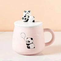 Cute Panda Mug with Hand Painted Lid and Steel Spoon