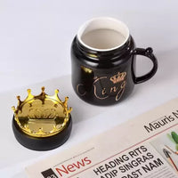 King & Queen Crown Lid Couples Coffee Mug With Phone Holder Ceramic Material Coffee Tea Mug Black & Red (400 ml) Gifts for Couples, Birthday Gifts For Your partner.