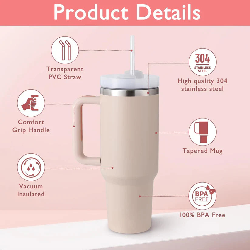 Stainless Steel Tumbler with Straw – Matte Finish & Insulated 1.2L
