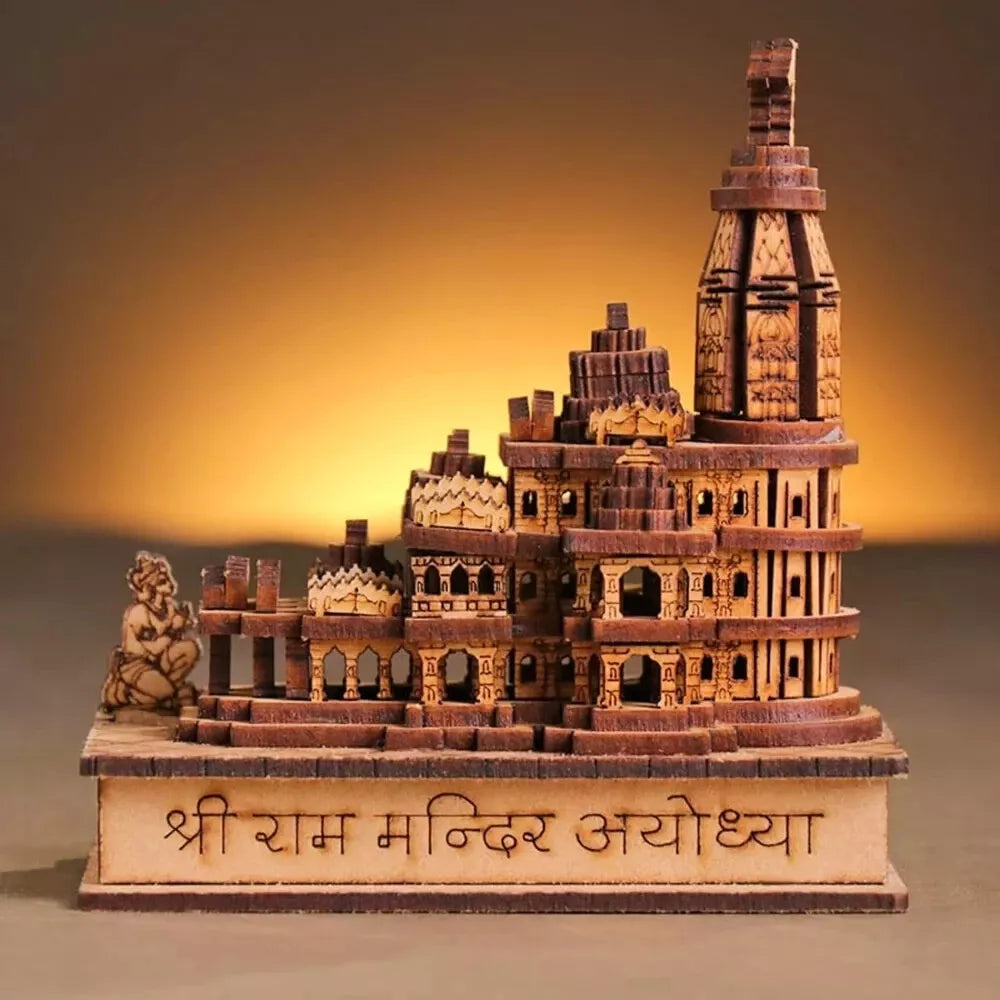 Shri Ram Mandir Ayodhya 3D Model Wooden Hand Carved Temple Decorative Showpiece