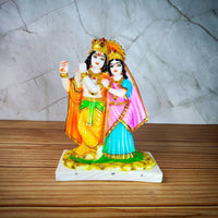 Marble Polish Lord Radha Krishna Love Couple Statue Stand on Lotus Sculpture Han