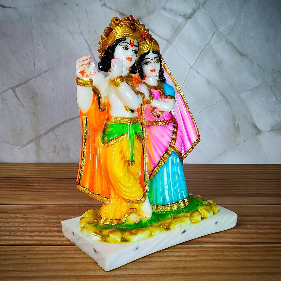 Marble Polish Lord Radha Krishna Love Couple Statue Stand on Lotus Sculpture Han