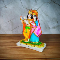 Marble Polish Lord Radha Krishna Love Couple Statue Stand on Lotus Sculpture Han