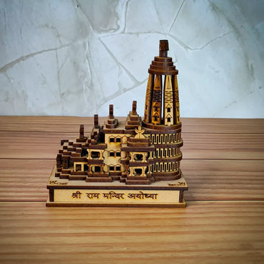 Shri Ram Mandir Ayodhya 3D Model Wooden Hand Carved Temple Decorative Showpiece