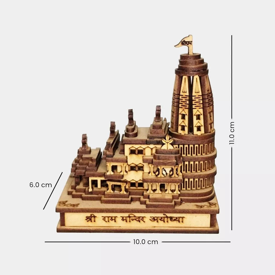 Shri Ram Mandir Ayodhya 3D Model Wooden Hand Carved Temple Decorative Showpiece