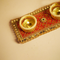 Traditional Red & Gold 3-Tealight Decorative Candle Holder