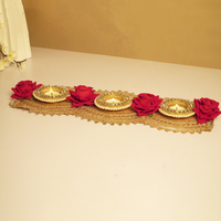 Golden Lace & Red Rose 3-Tealight Decorative Holder