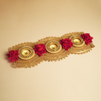 Golden Lace & Red Rose 3-Tealight Decorative Holder