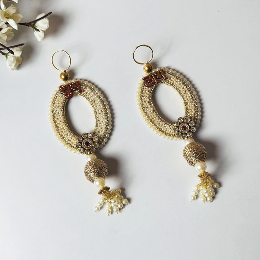 Golden Oval “Shubh Labh” Hanging with Pearls