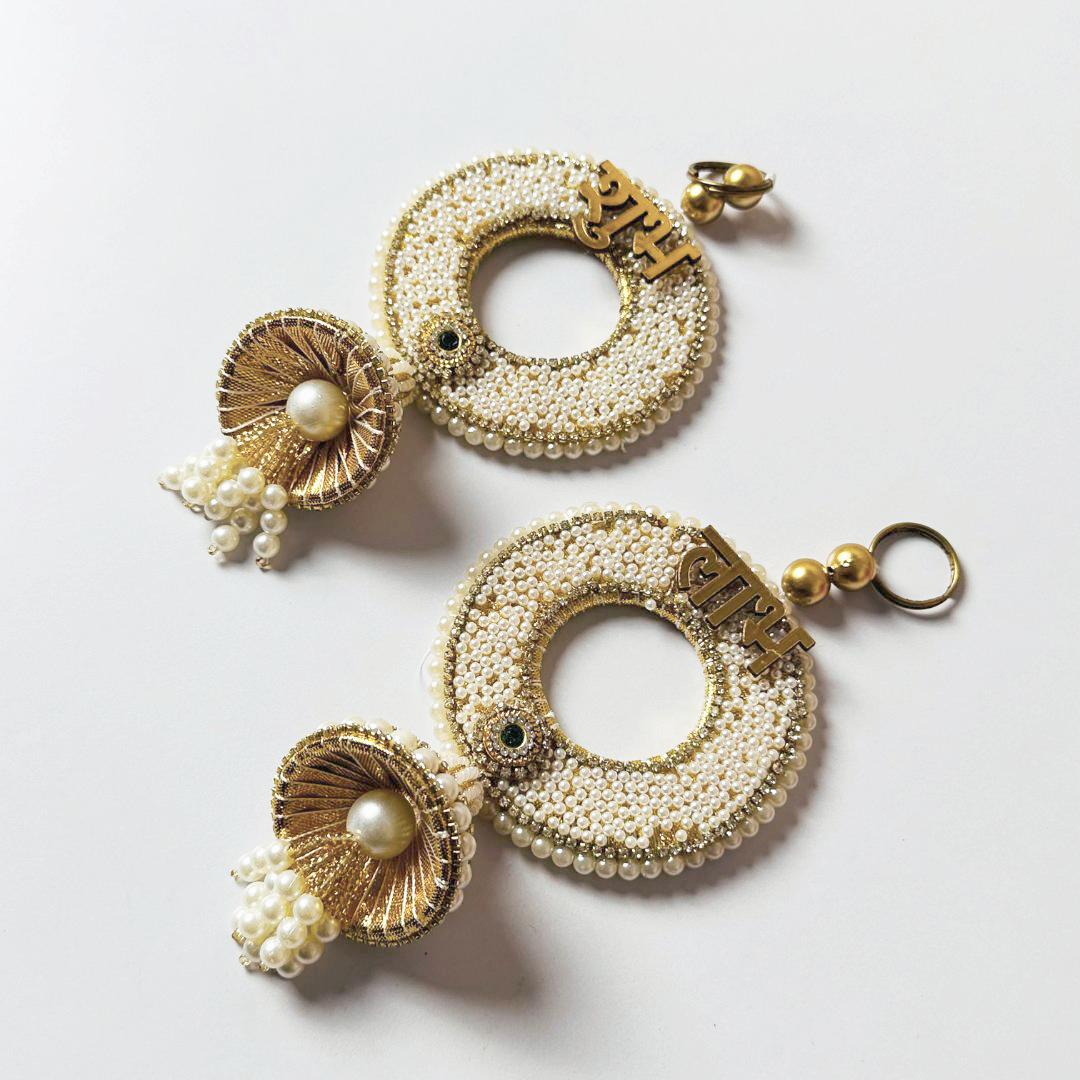 Elegant “Shubh Labh” Pearl & Bead Wall Hanging Pair – Festive Door Décor