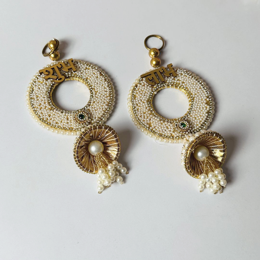 Elegant “Shubh Labh” Pearl & Bead Wall Hanging Pair – Festive Door Décor