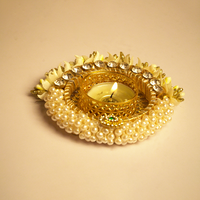 Elegant Pearl & Stone Decorative Diya Set of 2 – Festive Home Décor